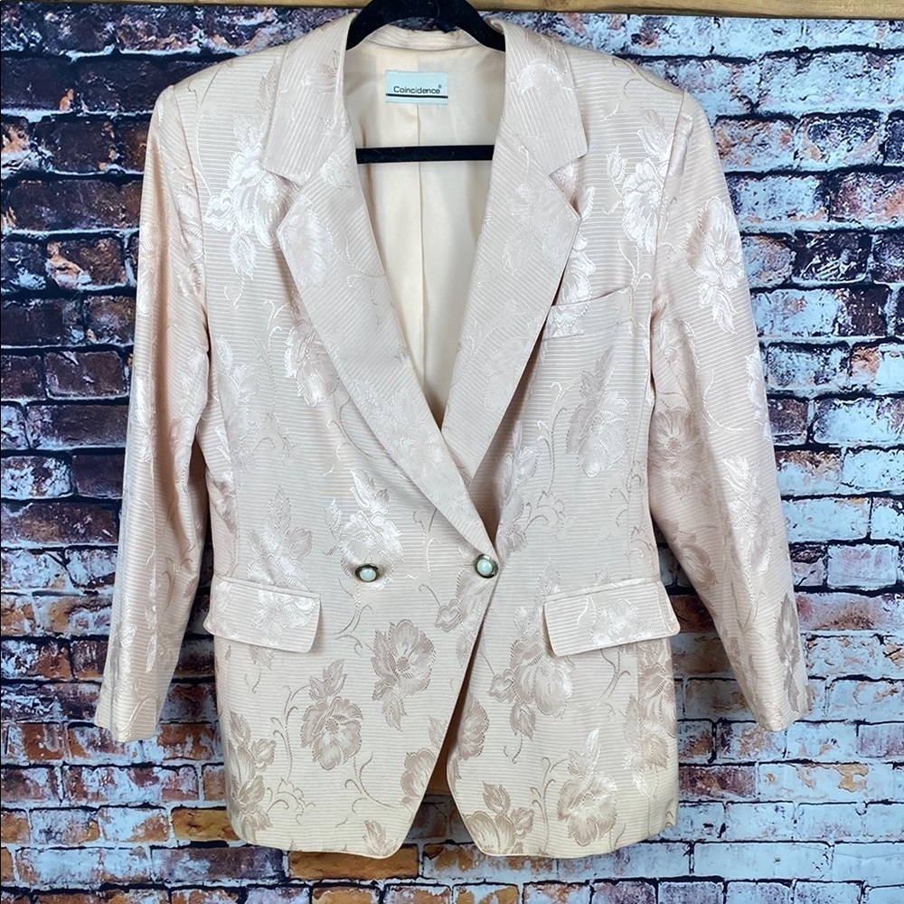 Vintage Light Pink Floral Printed Blazer Shoulder Pads with Pockets Sz M - Picture 3 of 17